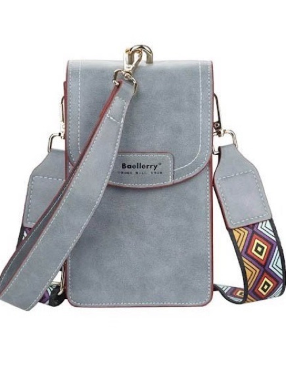 Genuine leather blue Crossbody Phone Bag with Detachable Strap